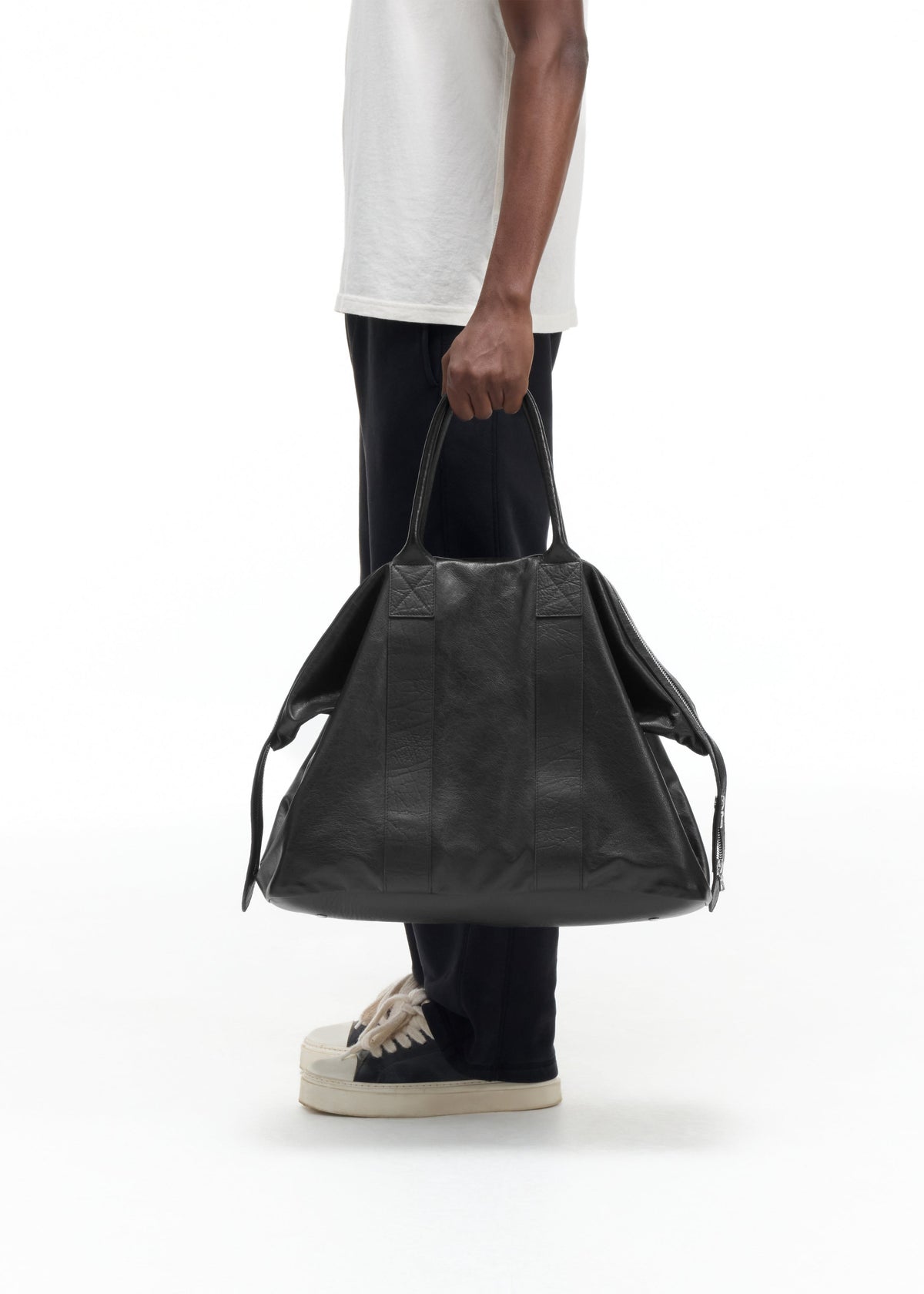 Creased leather military duffle