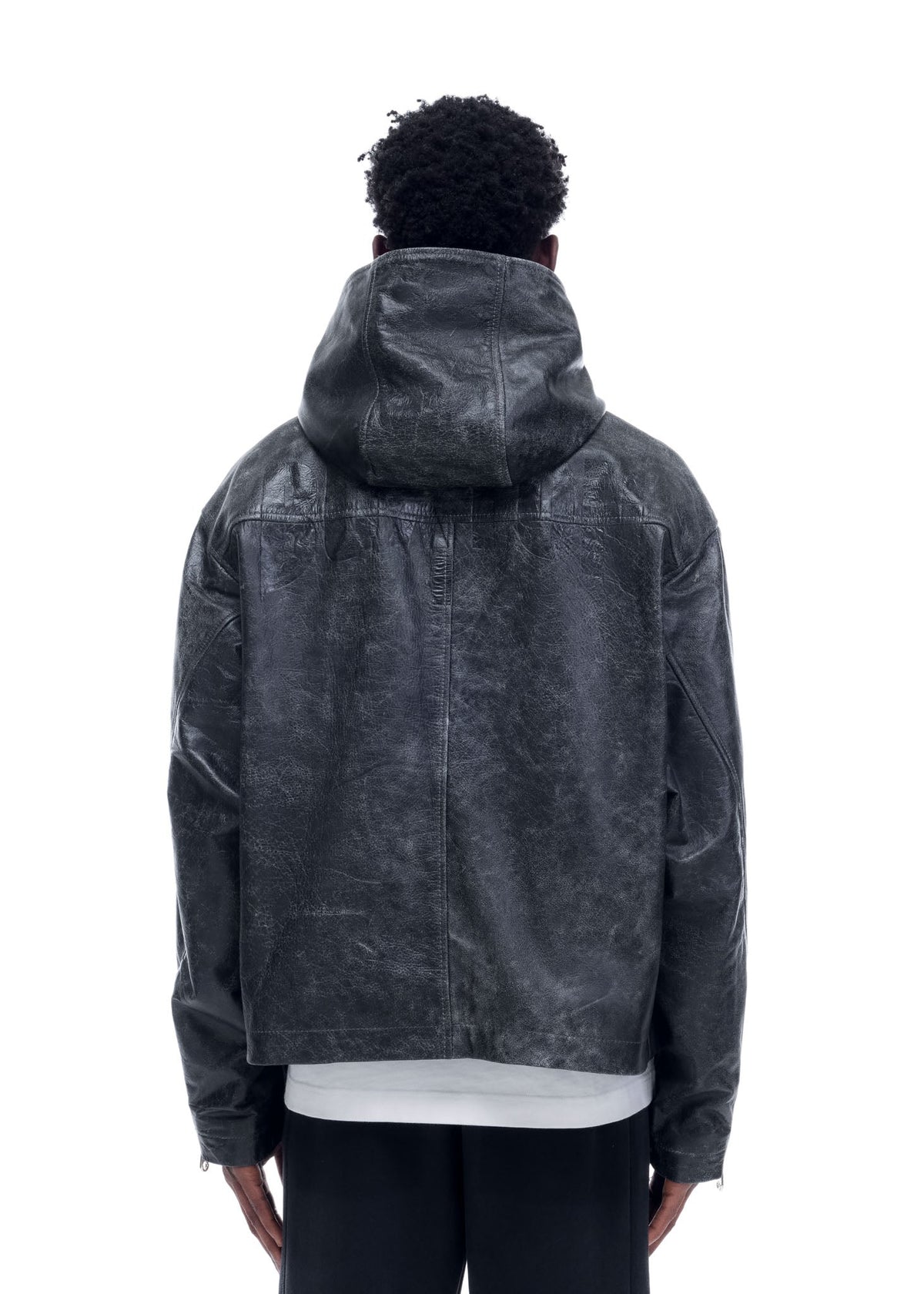 Cb hooded leather jacket