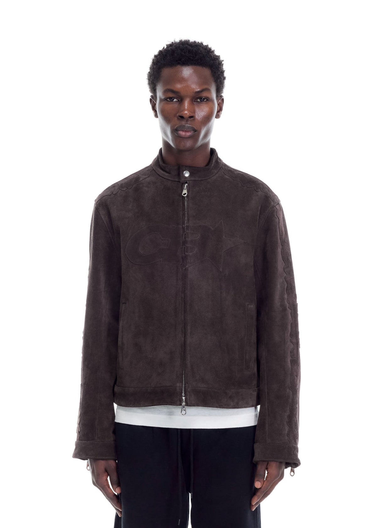Suede decal racer jacket