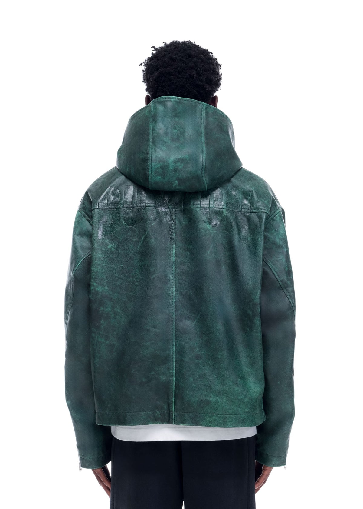 Cb hooded leather jacket