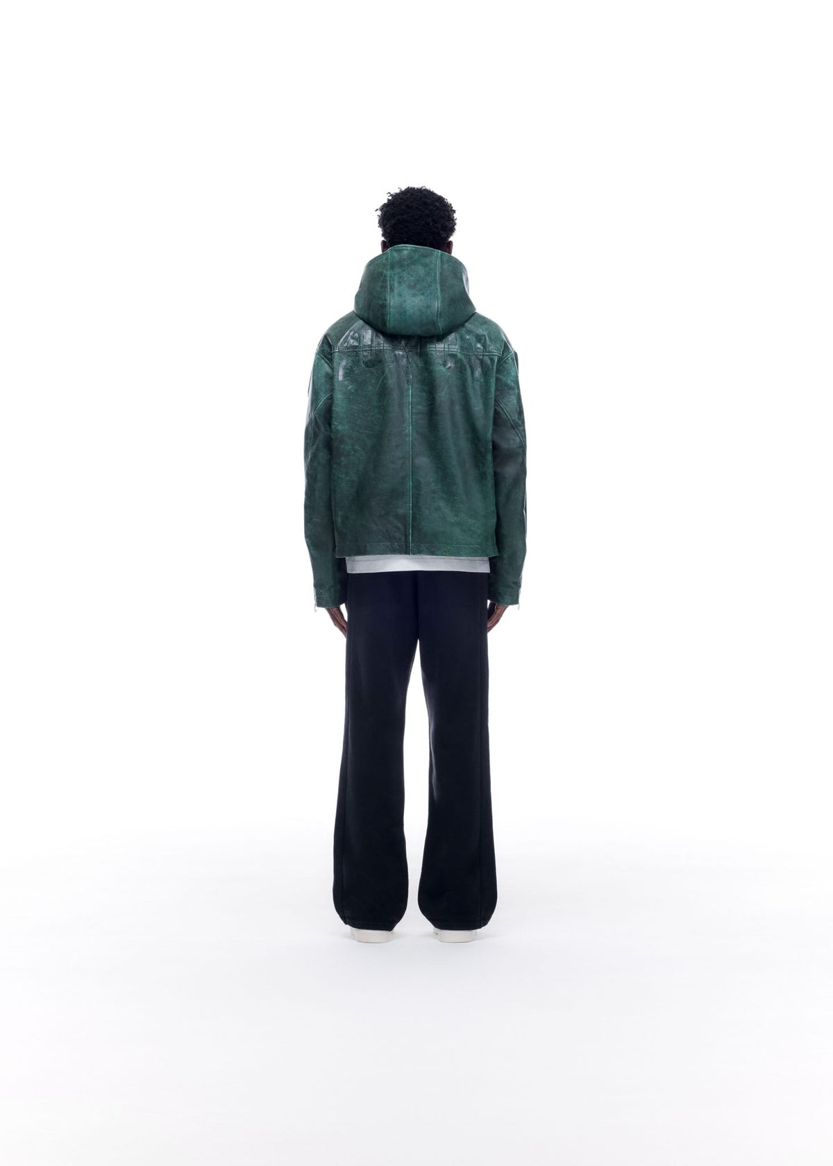 Cb hooded leather jacket