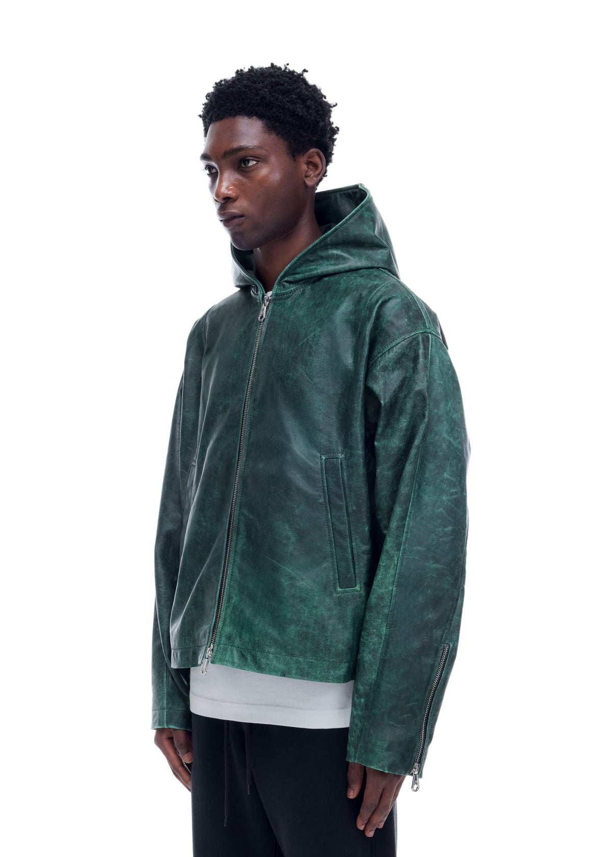 Cb hooded leather jacket