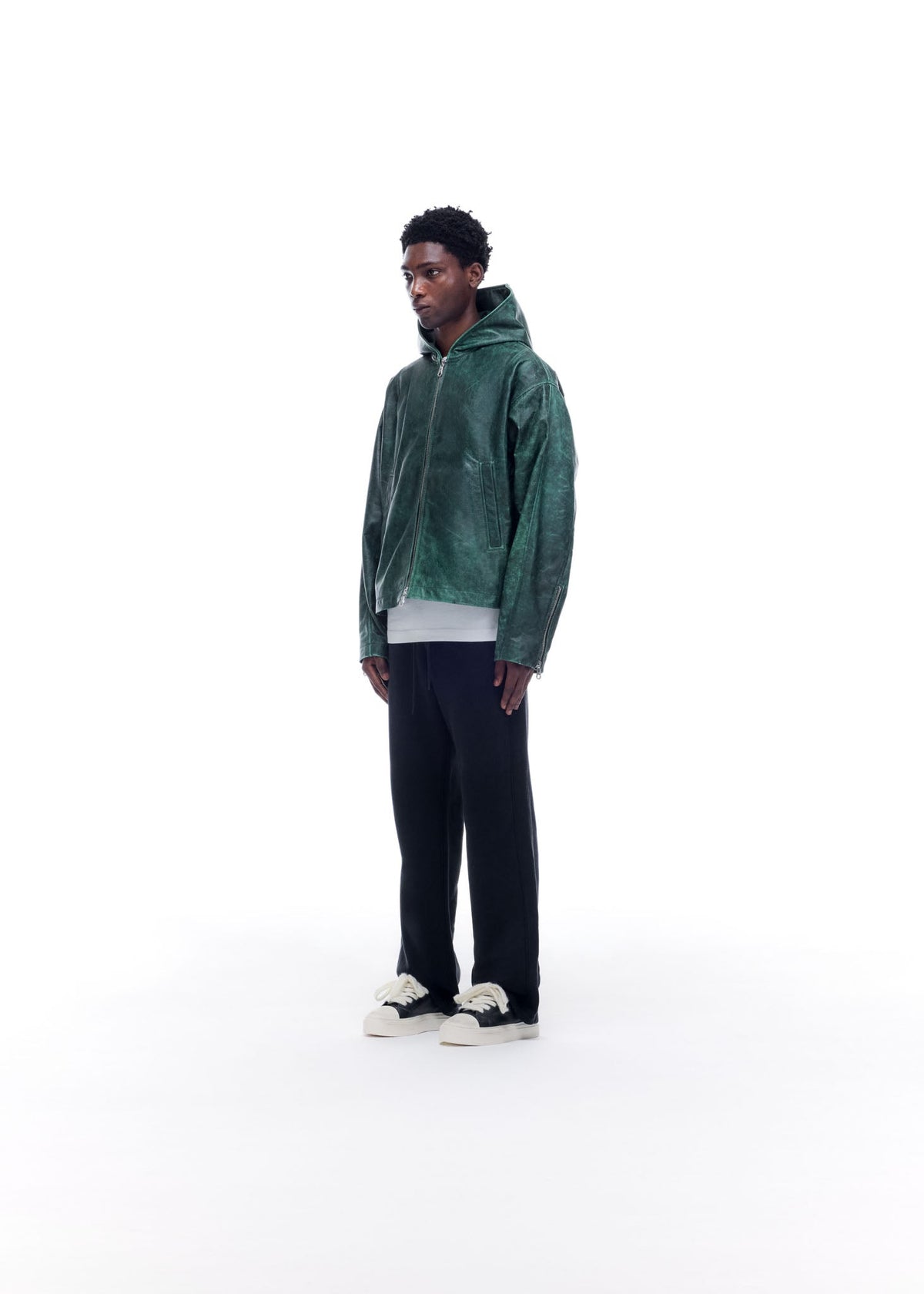 Cb hooded leather jacket