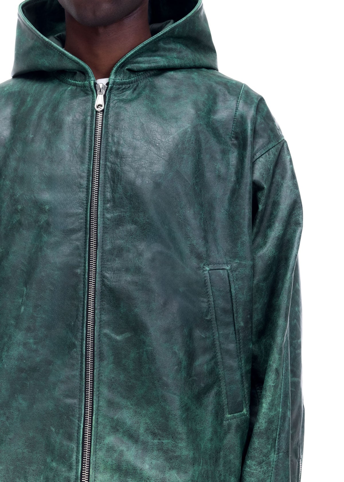 Cb hooded leather jacket