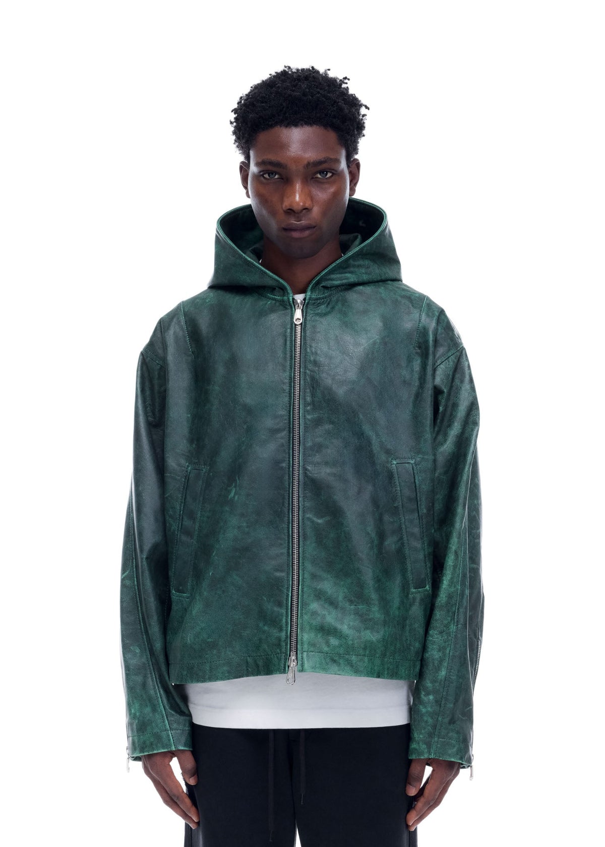 Cb hooded leather jacket