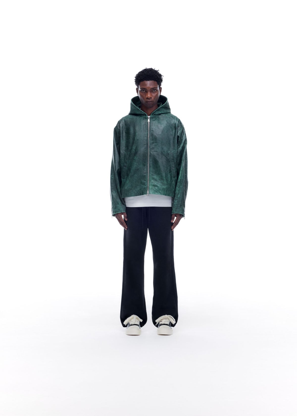 Cb hooded leather jacket